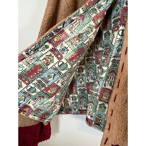 Vintage Jacket L Brown Kirklands Fleece Snowman Festive Christmas Holiday Mature - Picture 8 of 11